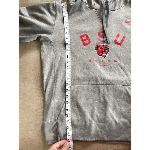 NIKE Dri-Fit BSU Bears Hoodie S Gray Red Fleece Graphic Athletic Gym Warm Sports - Picture 6 of 7